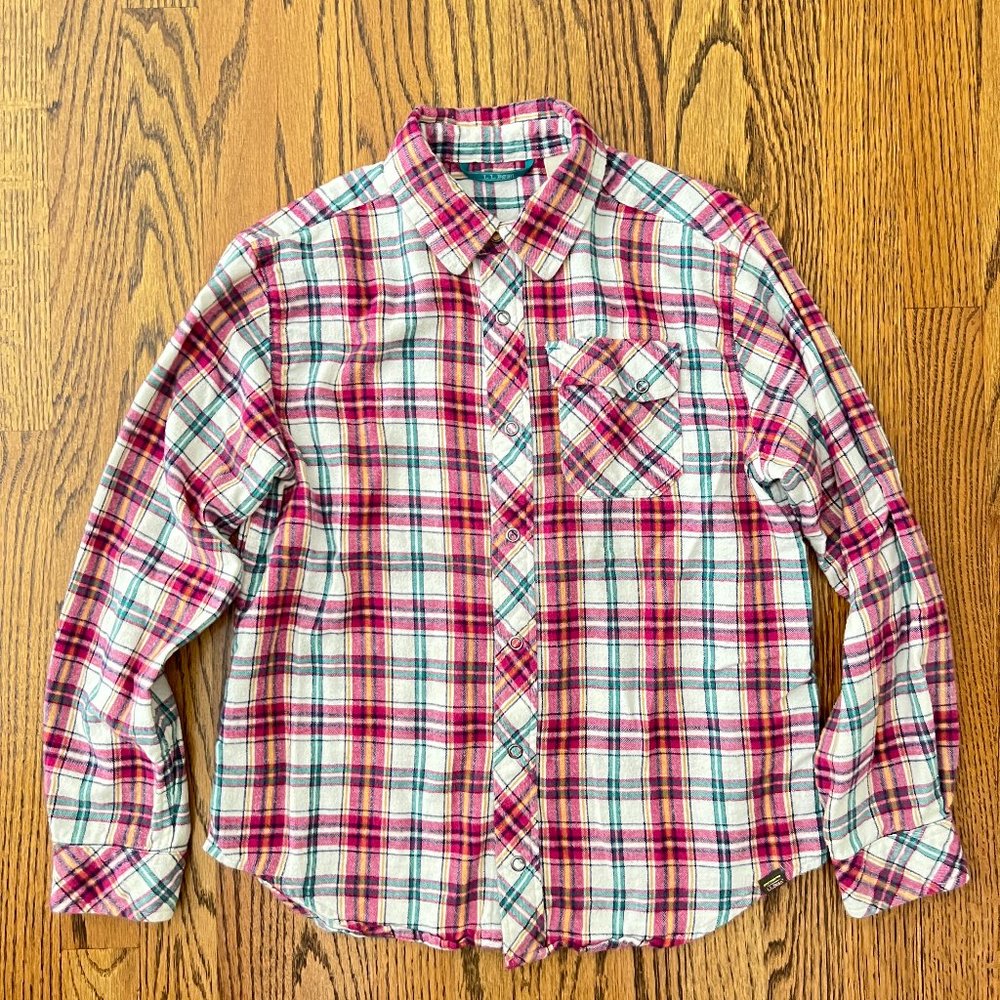 L.L. Bean girl's flannel snap shirt size M 10/12